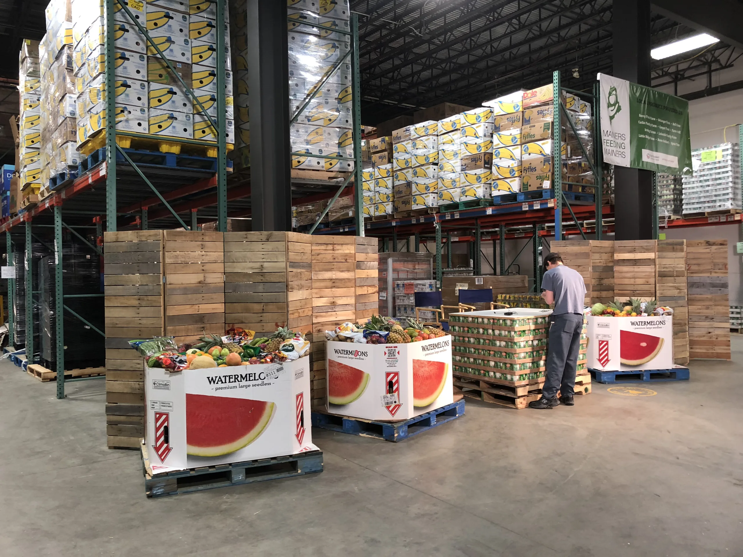 Auburn warehouse area with product being staged for the background of the telethon.