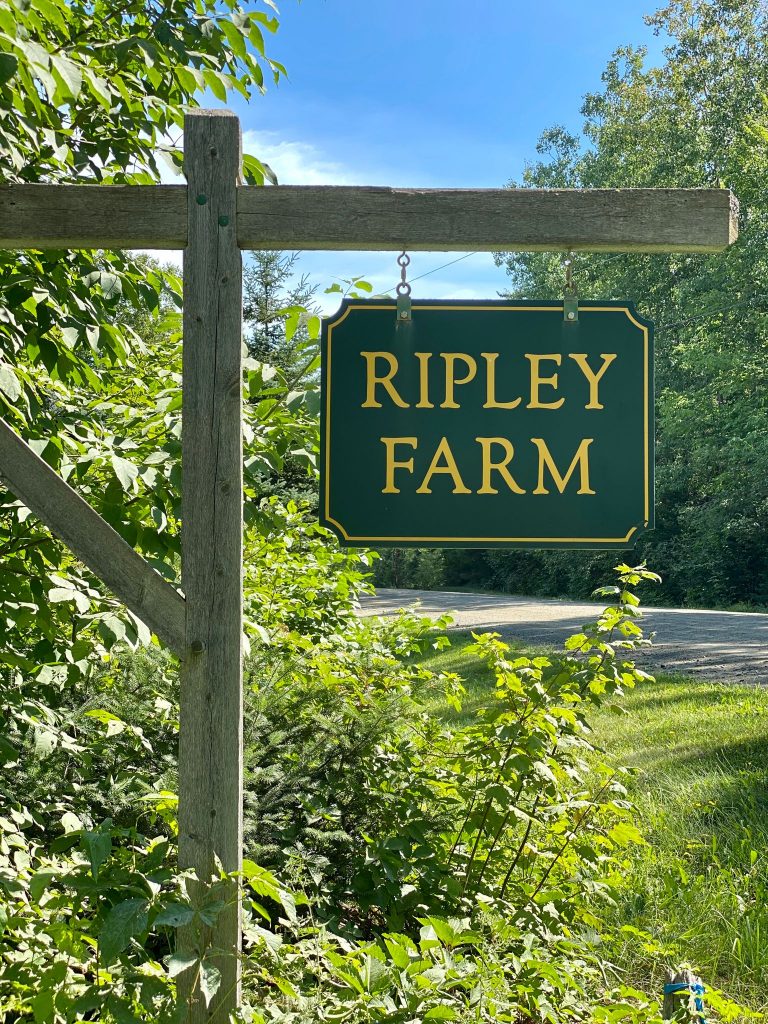 Ripley Farms sign - green with gold writing