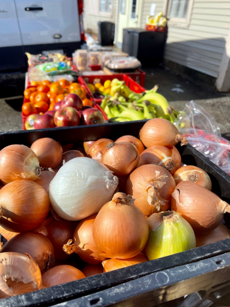 Onions and produce at Footprints Food Pantry in Kittery, Maine