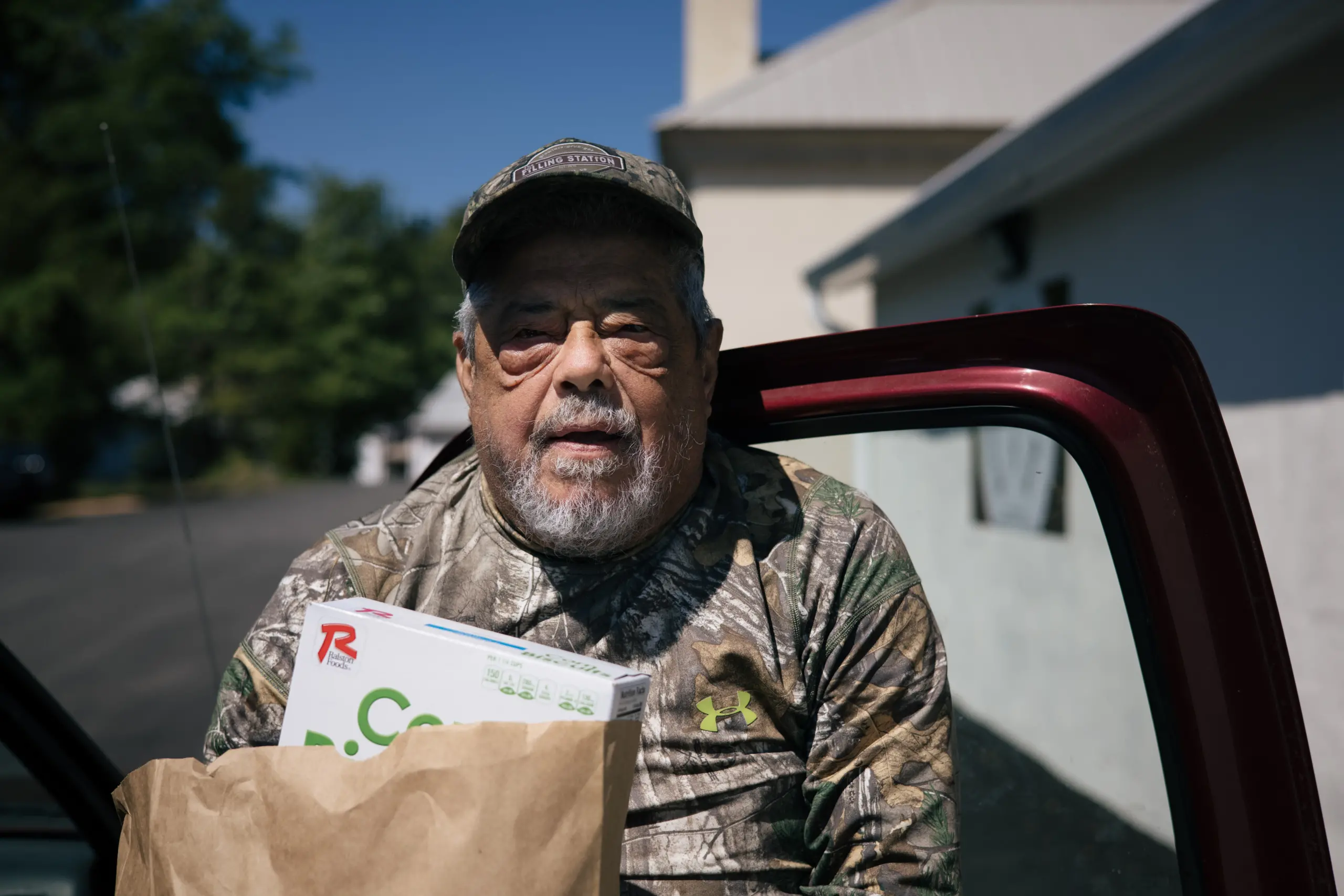 Man with bag of food