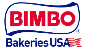 BIMBO Bakeries USA logo with BIMBO in red and Bakeries USA in blue, featuring a stylized American flag.