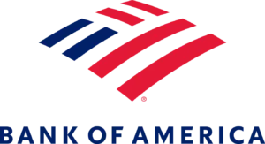 Bank of America logo with stylized red and blue stripes forming an abstract American flag above the text Bank of America.